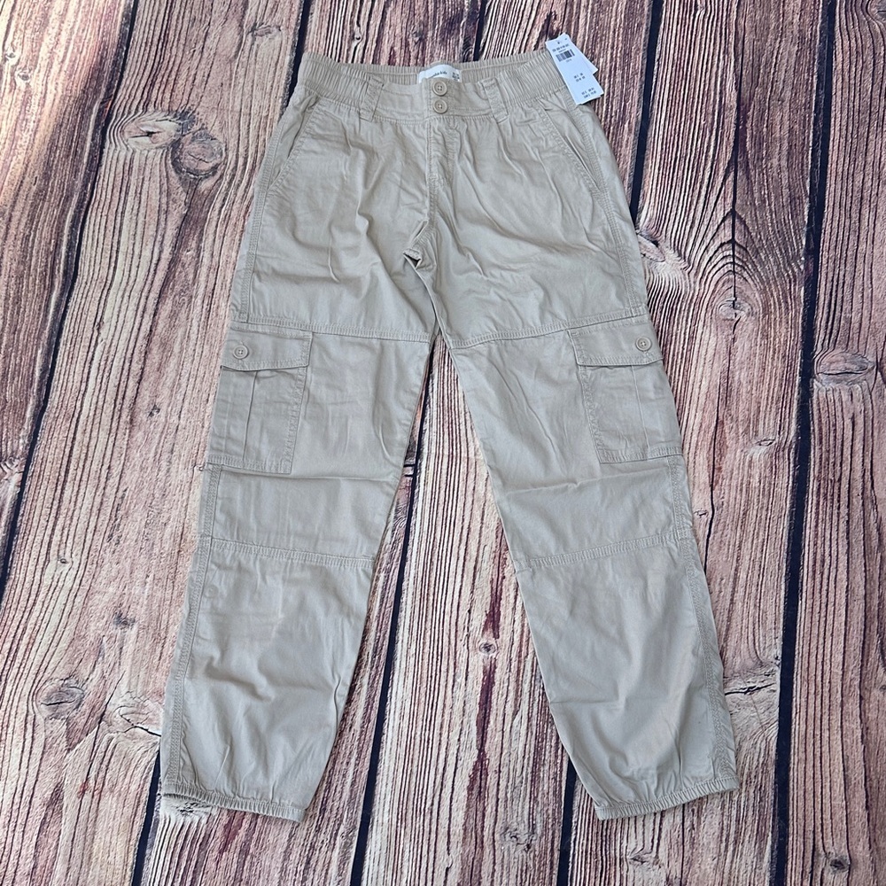 Kids khaki Cargo Pants high-rise wide leg